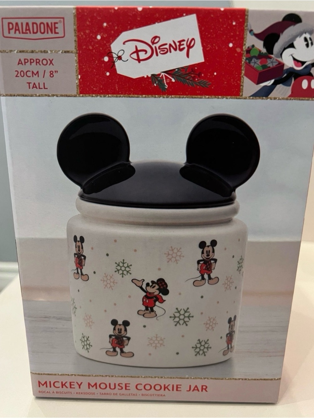Disney Mickey Mouse Holiday Cookie Jar with Black Ear Lid